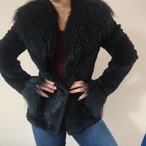 Damselle Black Mangolian Fur Jacket Small